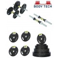 Body Tech 10kg Cast Iron Adjustable Home Gym Set with Steel Dumbbell Rods- COMBO10 